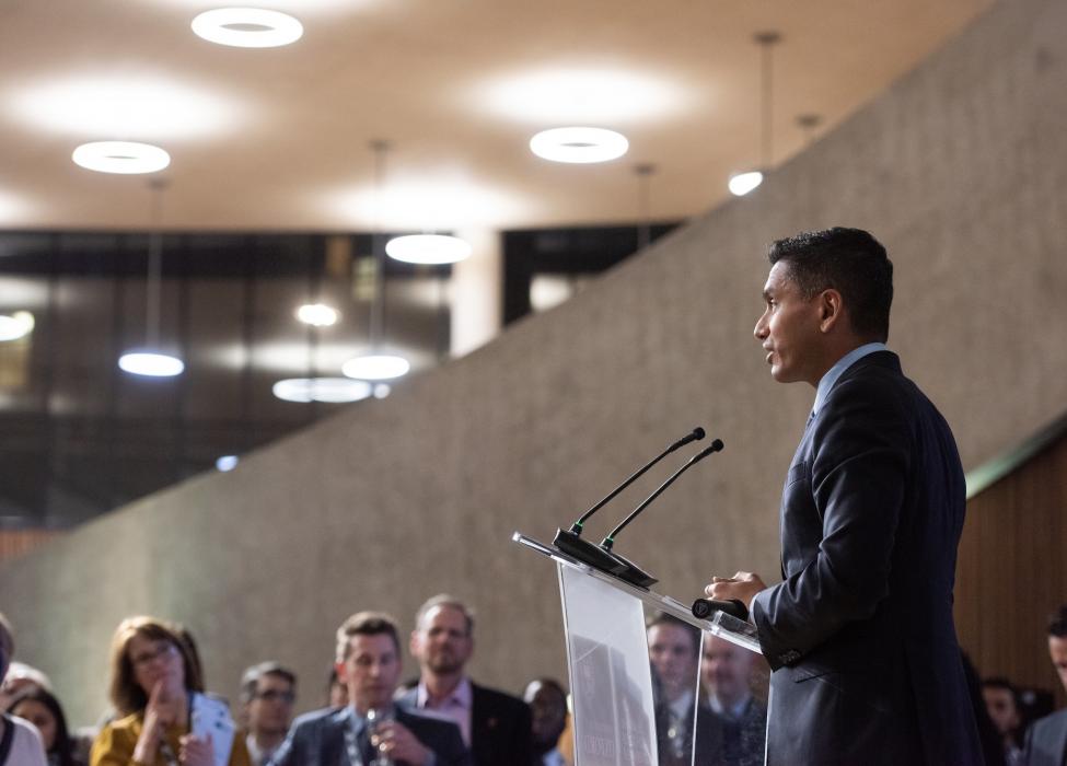 Karthik Ramana at a podium teaching