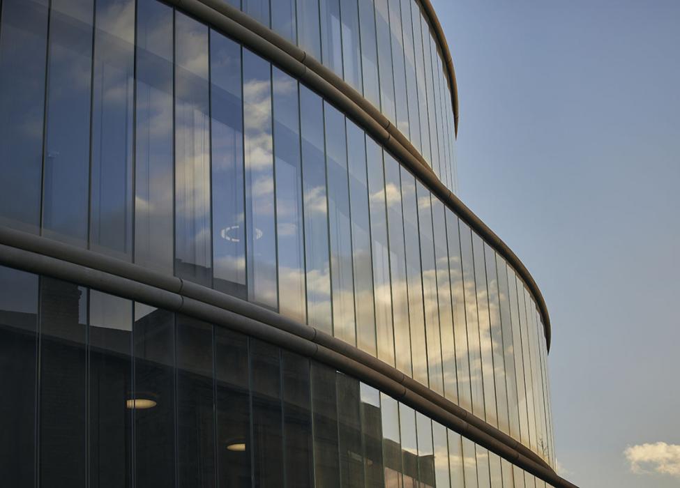 Blavatnik School building at sunset