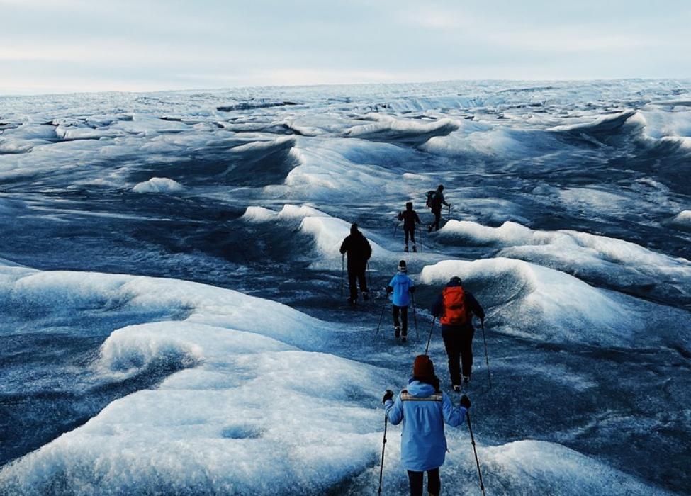 Walking in glacier landscape